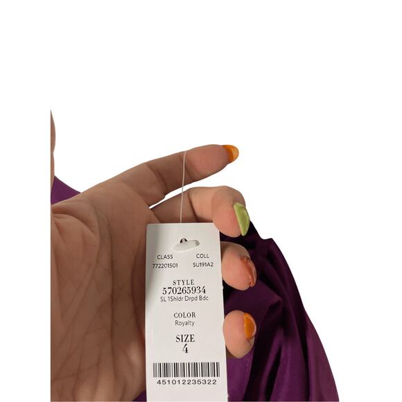 NWT White House Black Market Purple One Shoulder Blouse - Picture 5 of 11